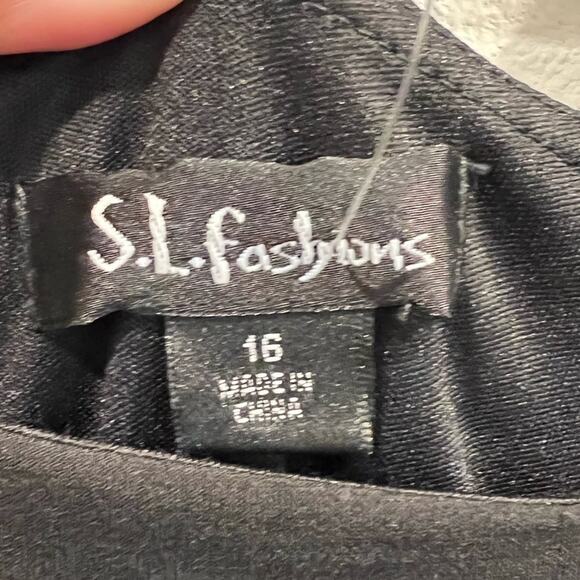 S.L. Fashions Dress Missy 16 Black Rhinestone Ruched Party Event Glam LBD NEW - Picture 4 of 10